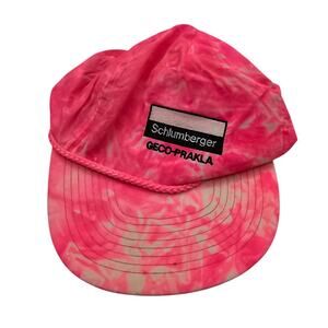 Schlumberger GECO-PRAKLA Vintage 1980s Nylon Baseball Hat Neon Pink Tie Dye